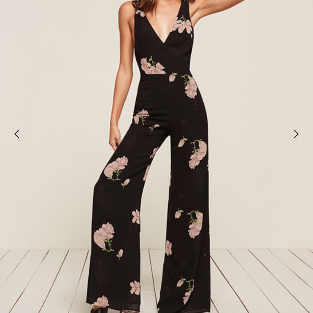 Reformation Black Floral Jumpsuit